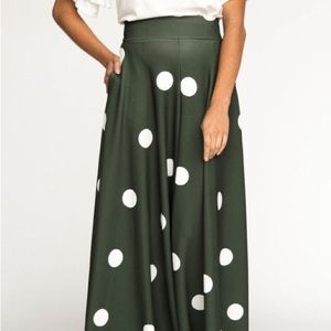 Agnes and Dora ball skirt, green and white polka dots, 2xl